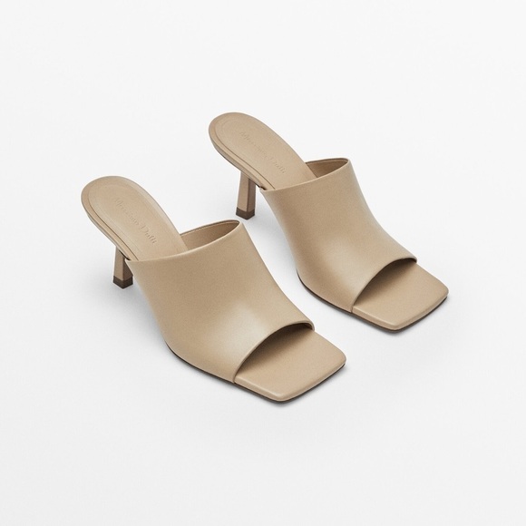 NWT. Massimo Dutti Tan Leather High-Heel Sandals with Wide Vamp. Size 9. - Picture 1 of 6